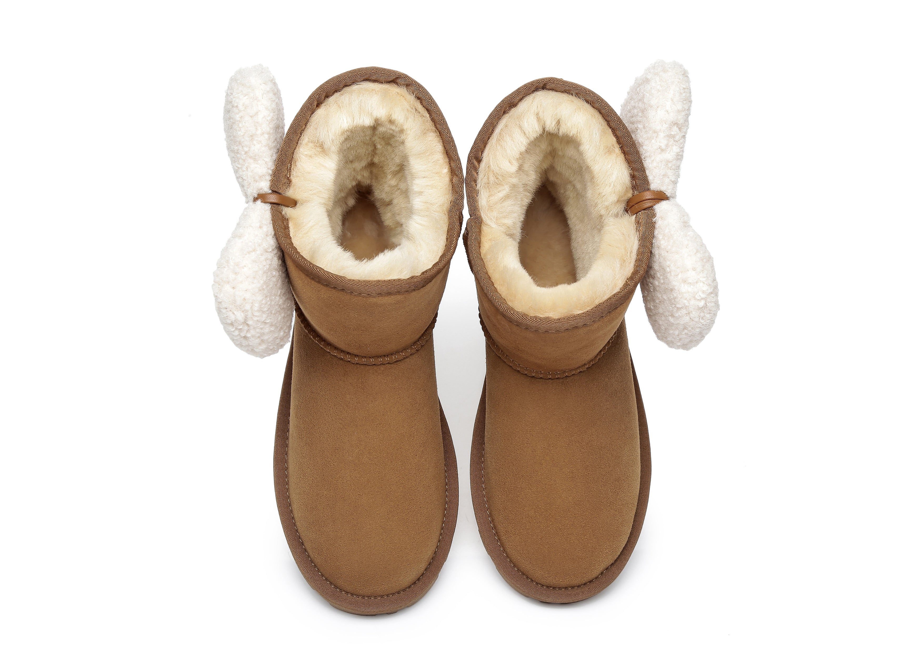 EVERAU® Women Mini Sheepskin Boots With Bow Vela - UGG Boots - Chestnut - AU Ladies 4 / AU Men 2 / EU 35 - Uggoutlet
