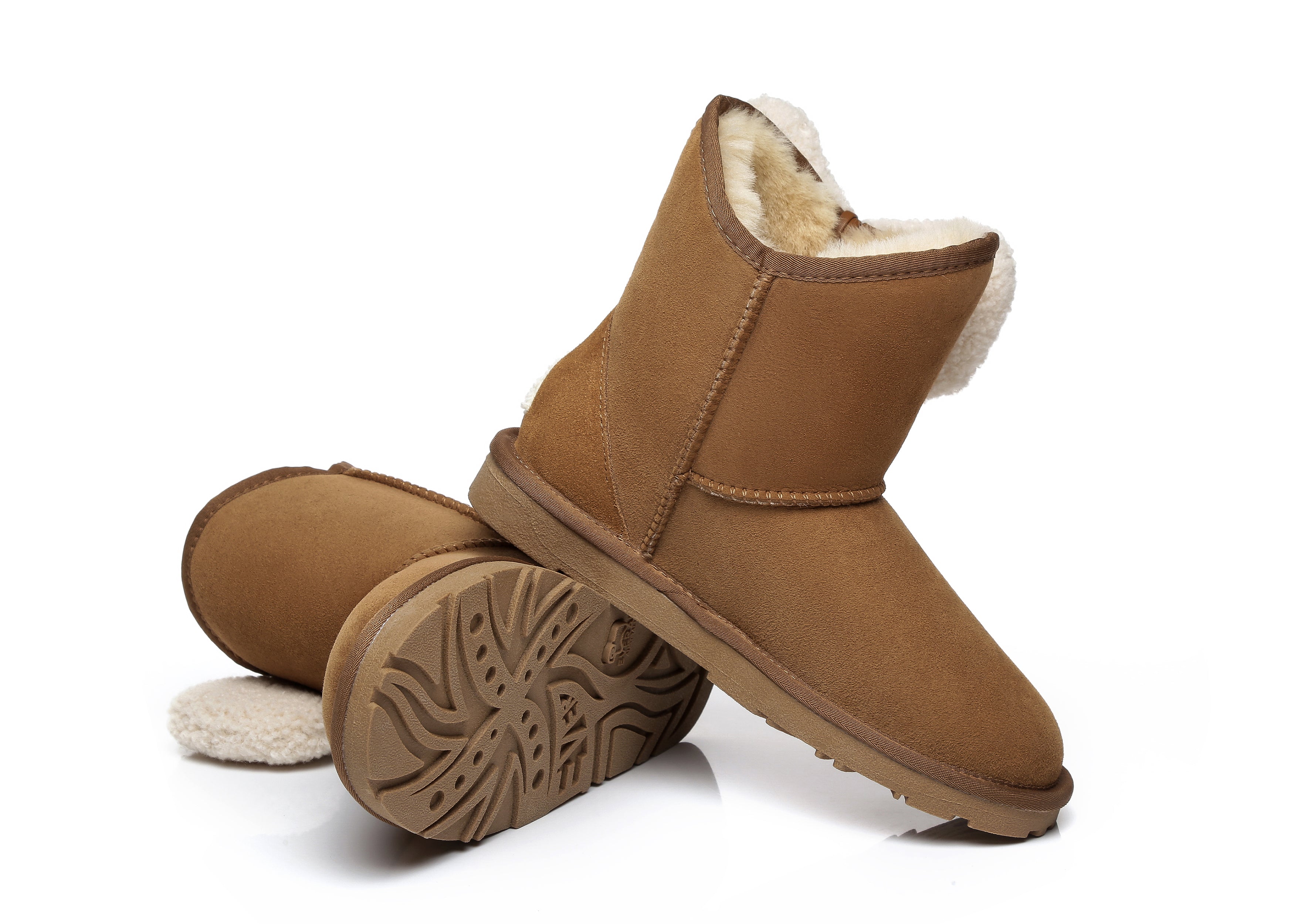 EVERAU® Women Mini Sheepskin Boots With Bow Vela - UGG Boots - Chestnut - AU Ladies 4 / AU Men 2 / EU 35 - Uggoutlet