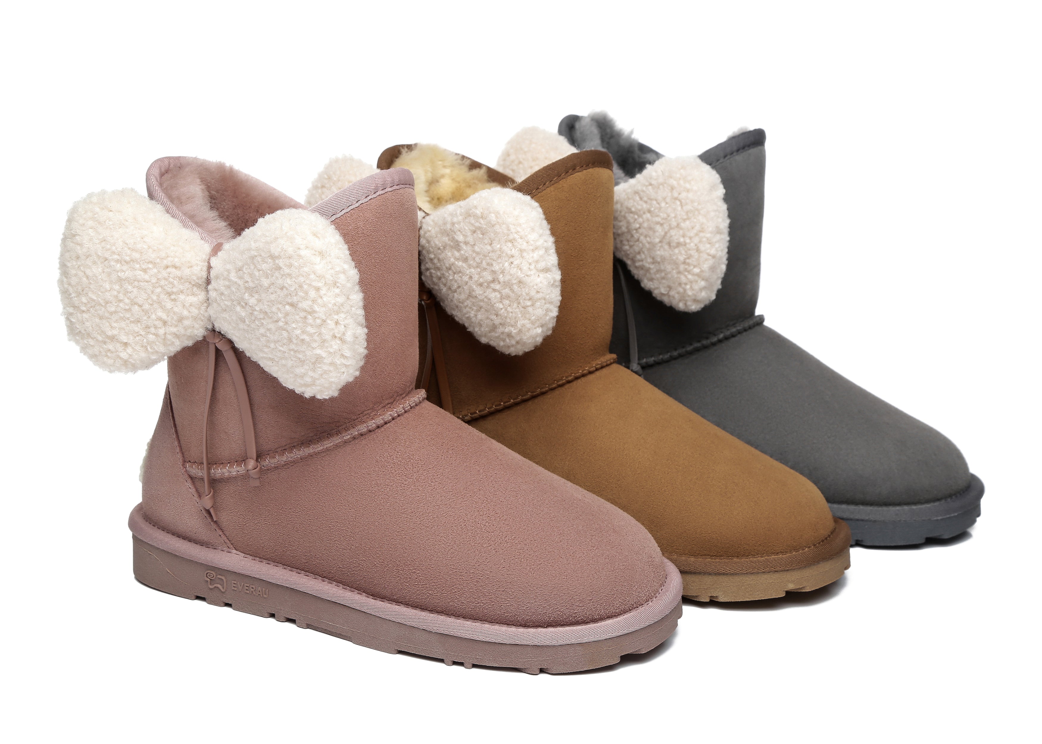 EVERAU® Women Mini Sheepskin Boots With Bow Vela - UGG Boots - Dawn Pink - AU Ladies 4 / AU Men 2 / EU 35 - Uggoutlet