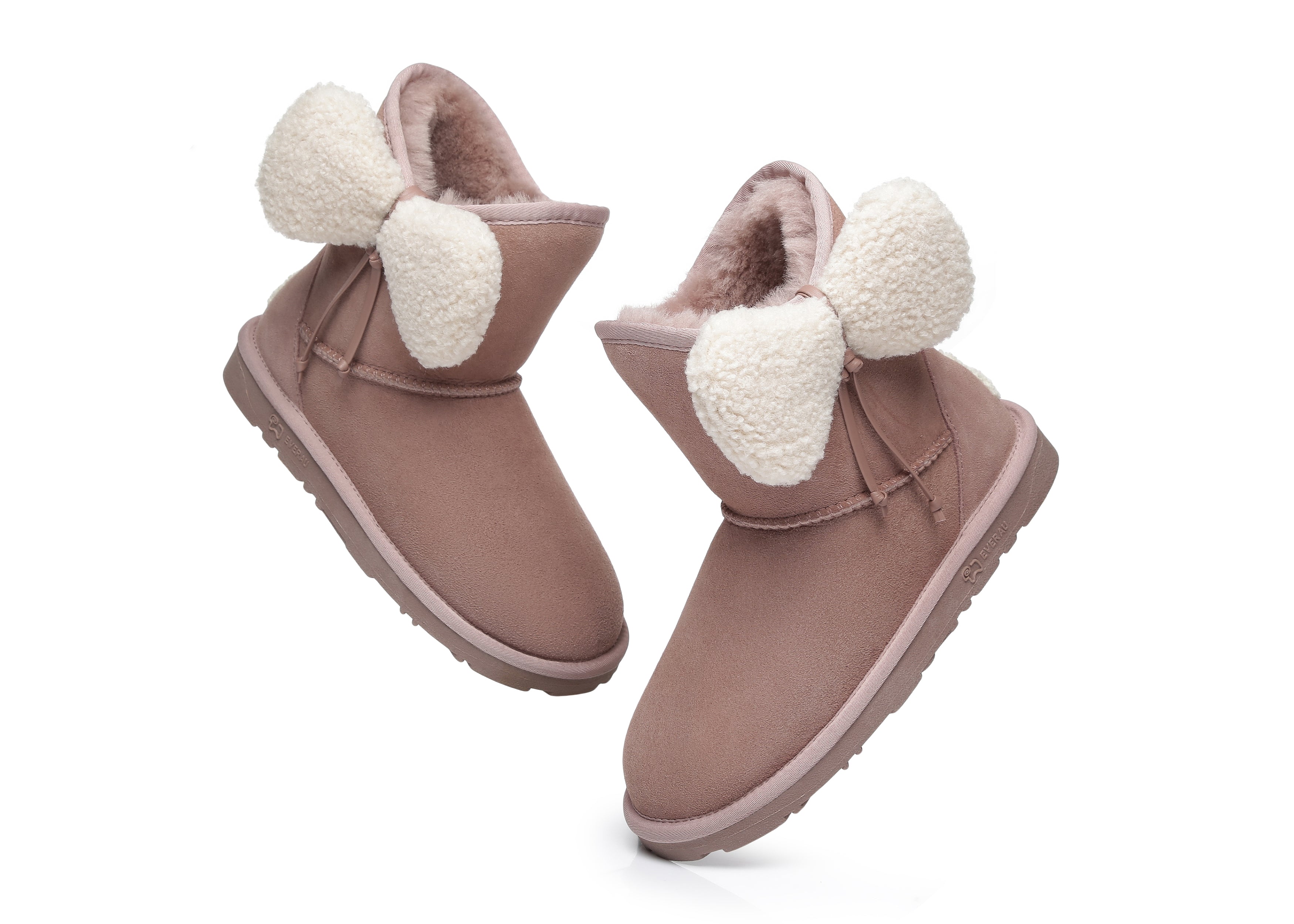 EVERAU® Women Mini Sheepskin Boots With Bow Vela - UGG Boots - Dawn Pink - AU Ladies 4 / AU Men 2 / EU 35 - Uggoutlet
