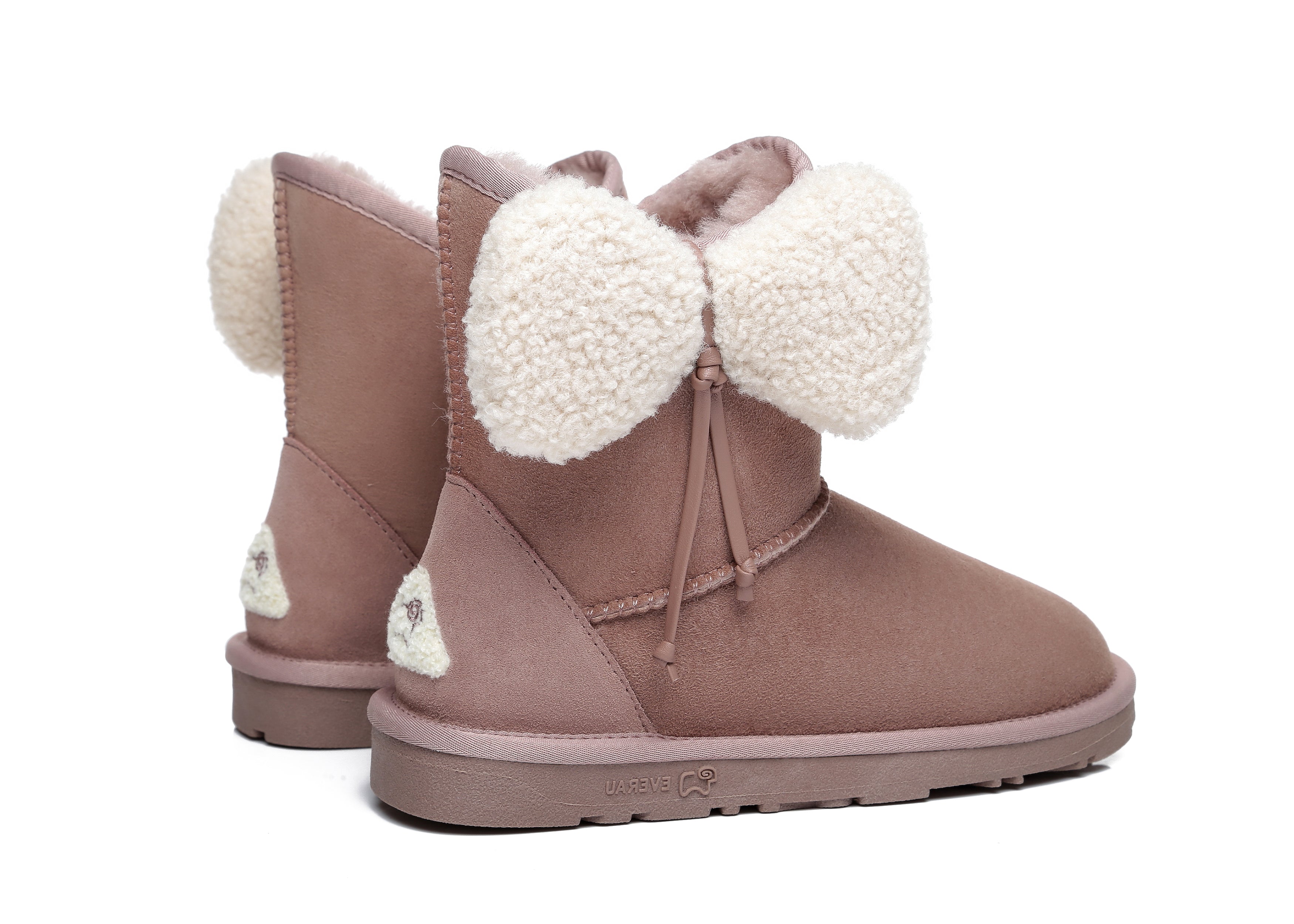 EVERAU® Women Mini Sheepskin Boots With Bow Vela - UGG Boots - Dawn Pink - AU Ladies 4 / AU Men 2 / EU 35 - Uggoutlet