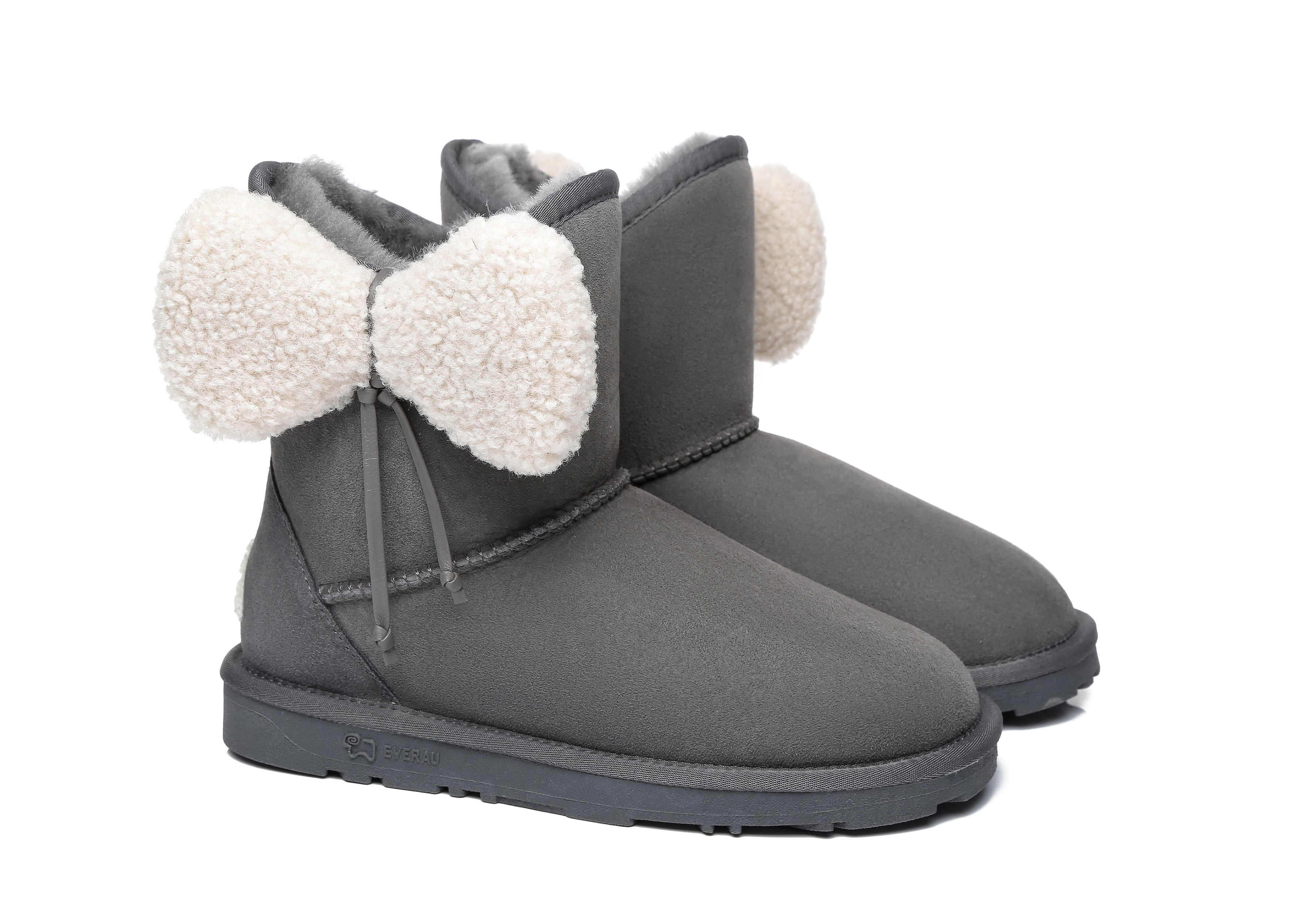 EVERAU® Women Mini Sheepskin Boots With Bow Vela - UGG Boots - Grey - AU Ladies 4 / AU Men 2 / EU 35 - Uggoutlet