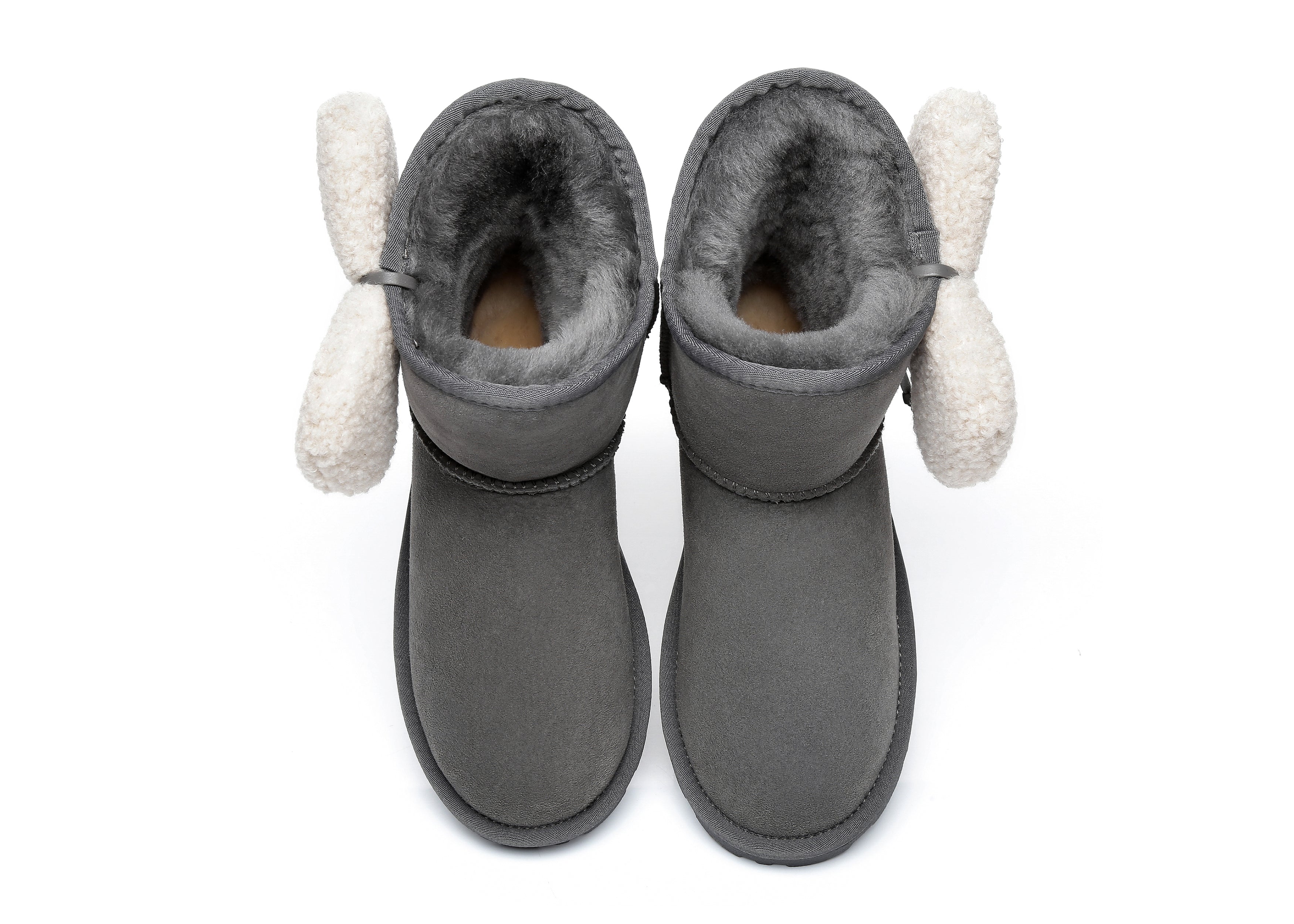 EVERAU® Women Mini Sheepskin Boots With Bow Vela - UGG Boots - Grey - AU Ladies 4 / AU Men 2 / EU 35 - Uggoutlet