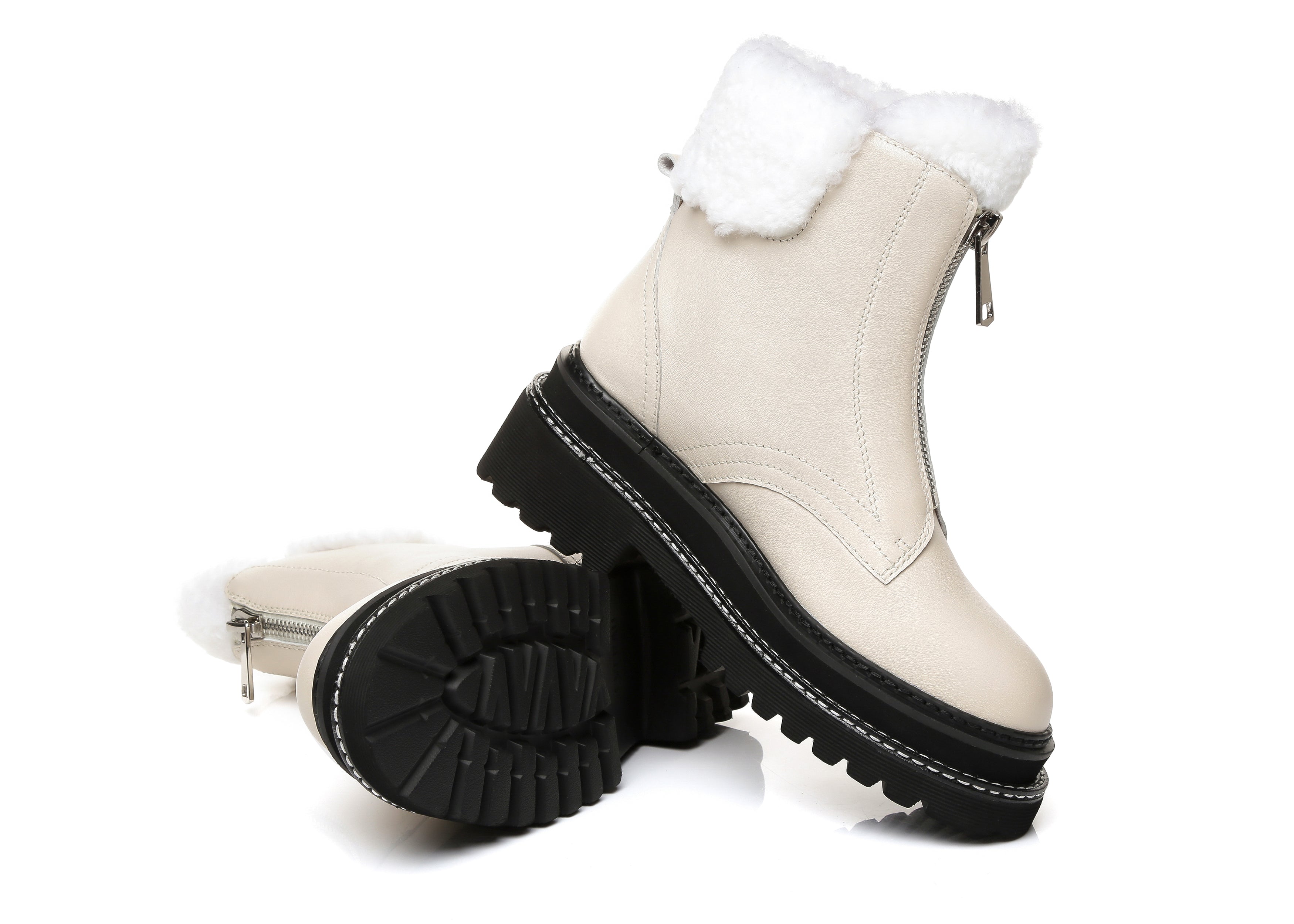 EVERAU® Zip Up Chunky Boots Women Harley - UGG Boots - Beige - AU Ladies 4 / AU Men 2 / EU 35 - Uggoutlet