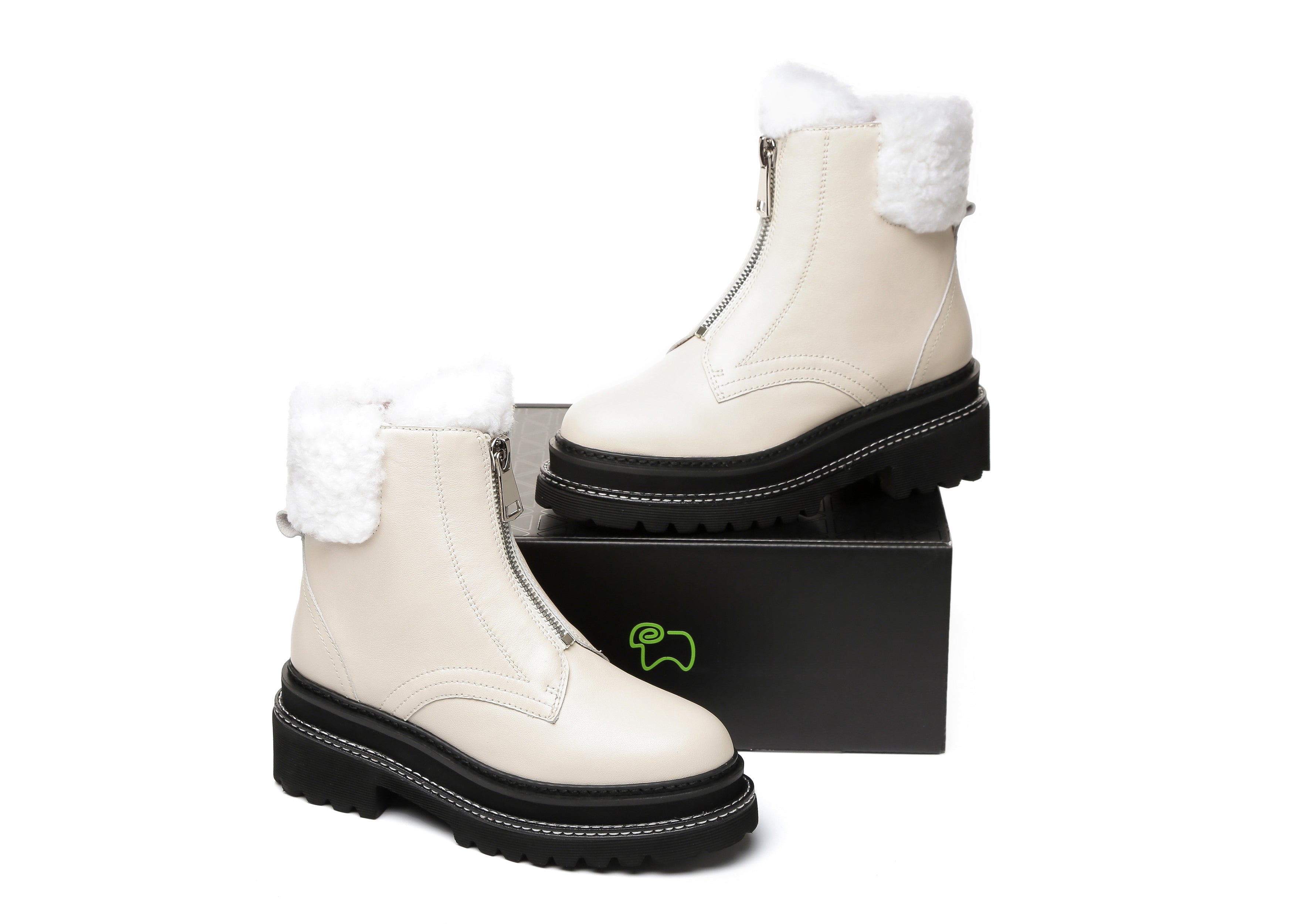 EVERAU® Zip Up Chunky Boots Women Harley - UGG Boots - Beige - AU Ladies 4 / AU Men 2 / EU 35 - Uggoutlet