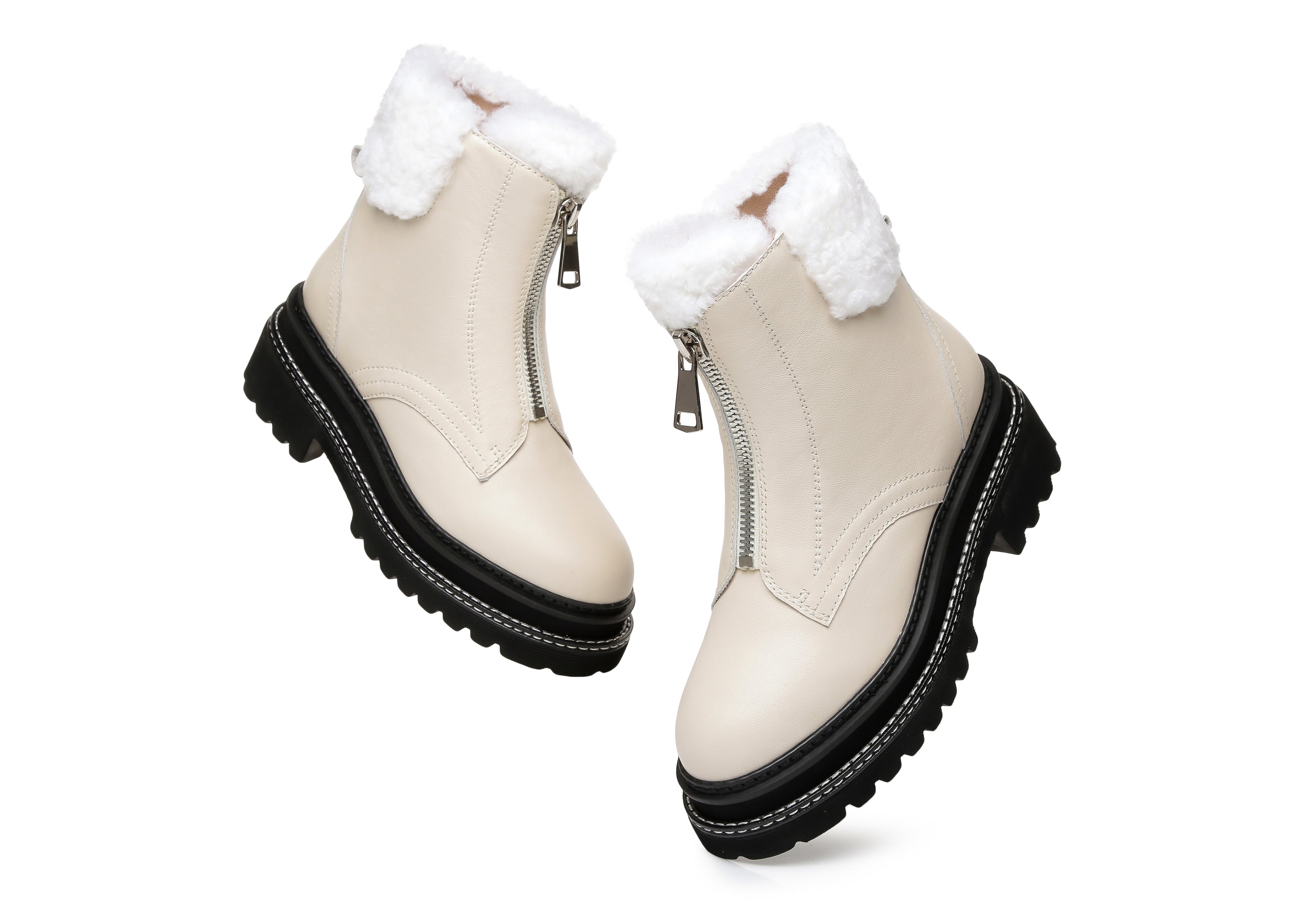 EVERAU® Zip Up Chunky Boots Women Harley - UGG Boots - Beige - AU Ladies 4 / AU Men 2 / EU 35 - Uggoutlet