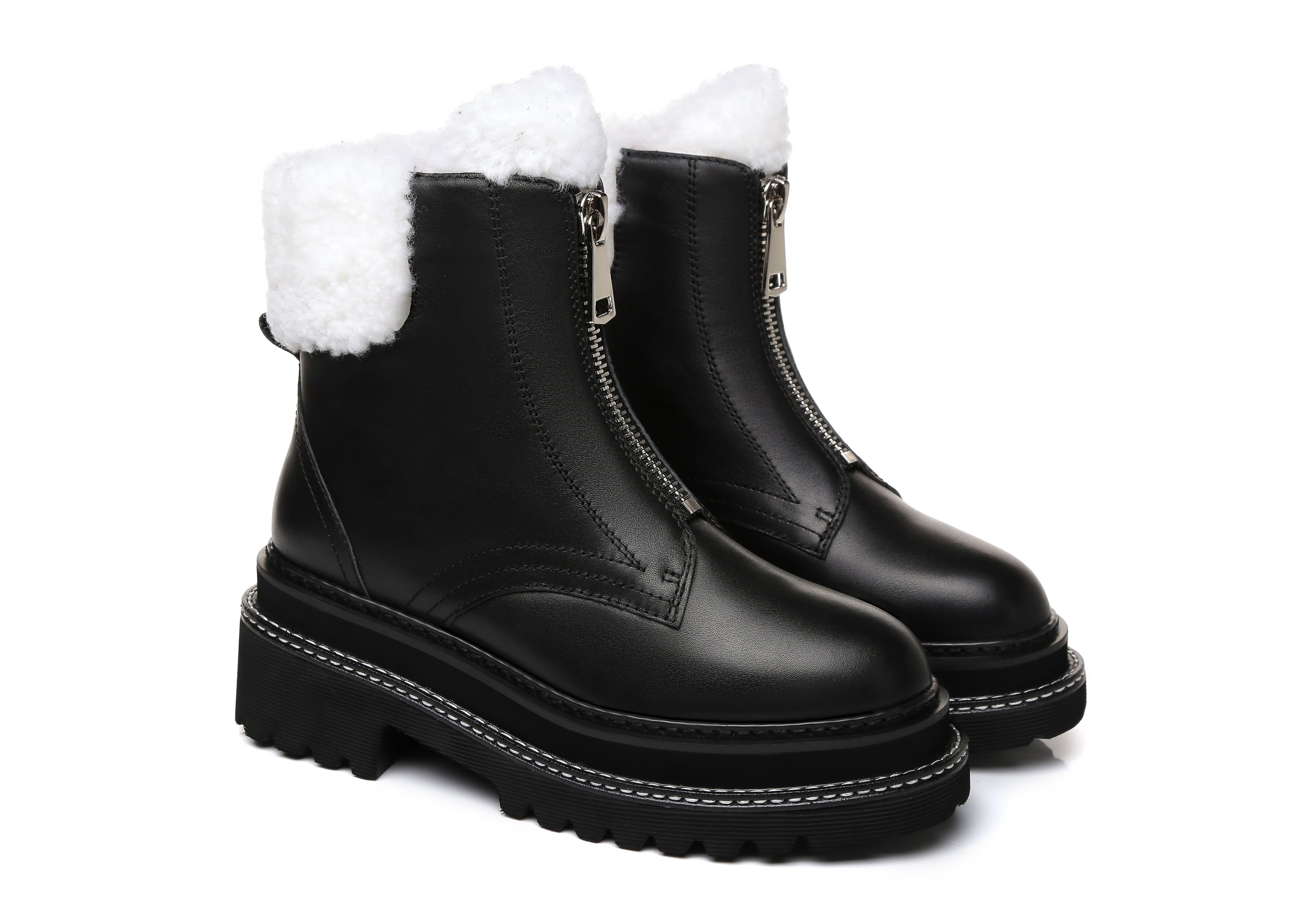EVERAU® Zip Up Chunky Boots Women Harley - UGG Boots - Black - AU Ladies 4 / AU Men 2 / EU 35 - Uggoutlet