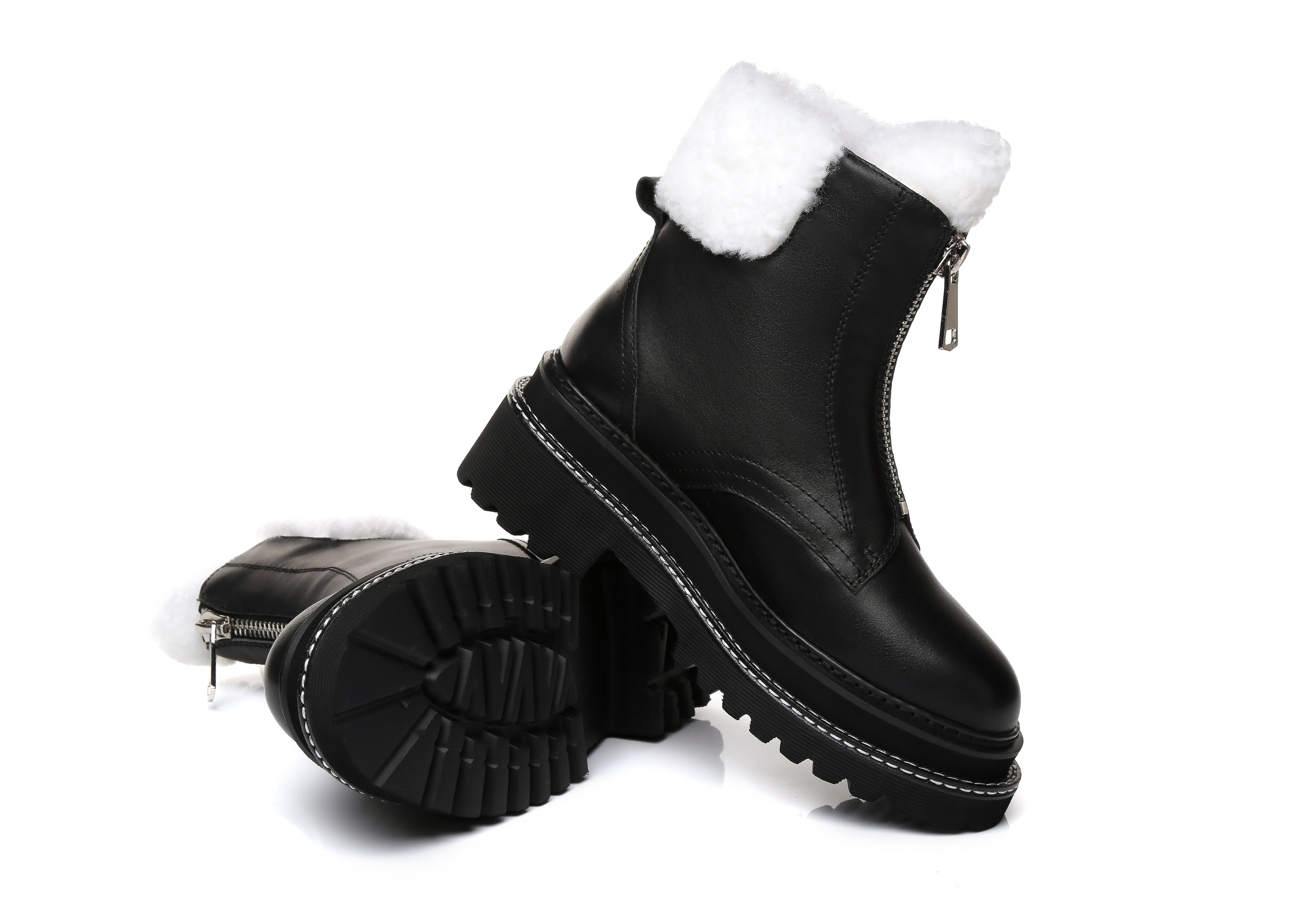 EVERAU® Zip Up Chunky Boots Women Harley - UGG Boots - Black - AU Ladies 4 / AU Men 2 / EU 35 - Uggoutlet