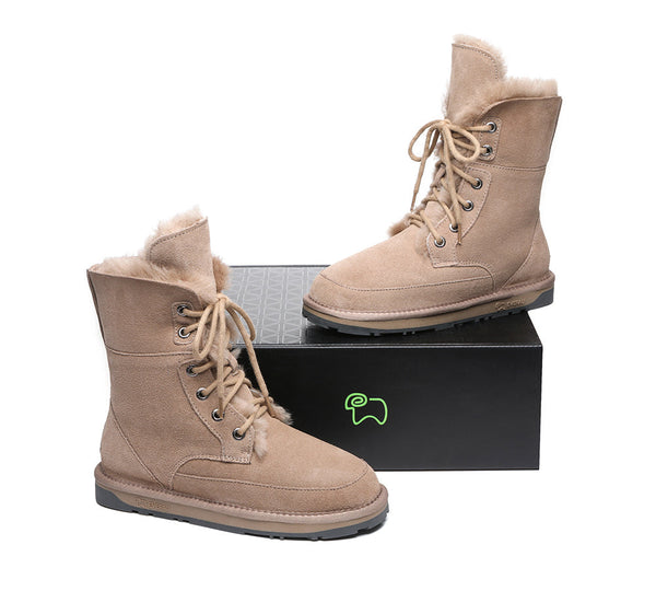 Fashion Boots - Lace Up Ankle Fashion Sheepskin Women Boots Pathfinder