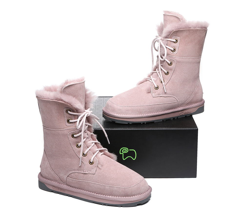 Fashion Boots - Lace Up Ankle Fashion Sheepskin Women Boots Pathfinder