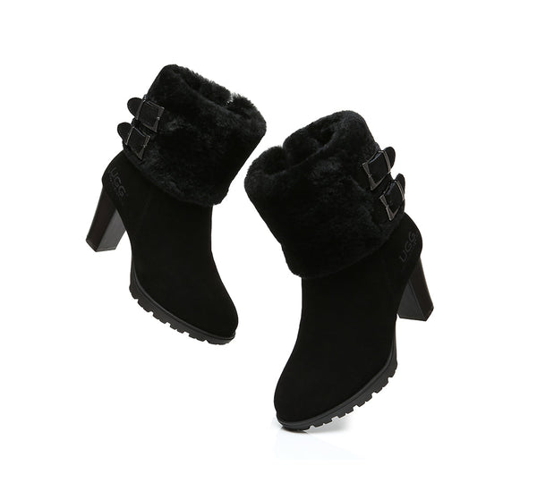 Fashion Boots - Ugg Boots Women Shearling Heels Style Candice