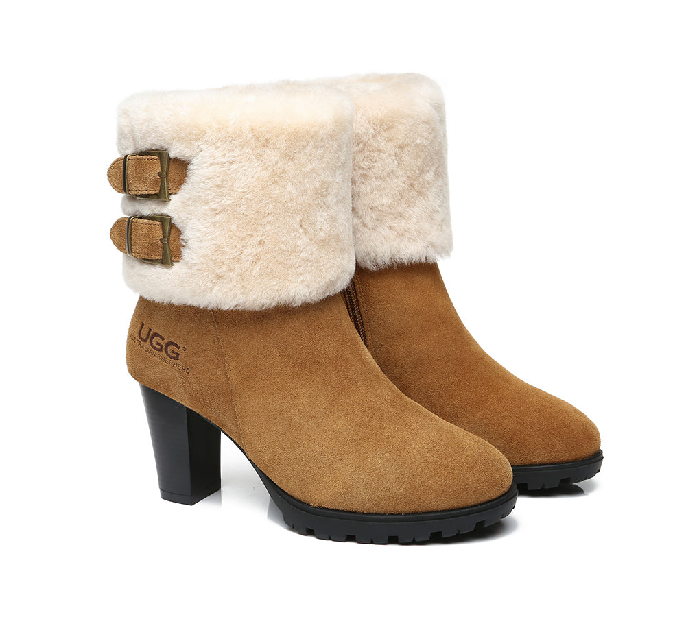 Fashion Boots - Ugg Boots Women Shearling Heels Style Candice