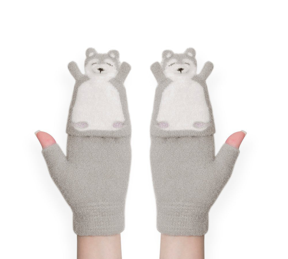 Fingerless Ultra Plush Knit Bearling Gloves - Gloves - Grey - One Size - Uggoutlet
