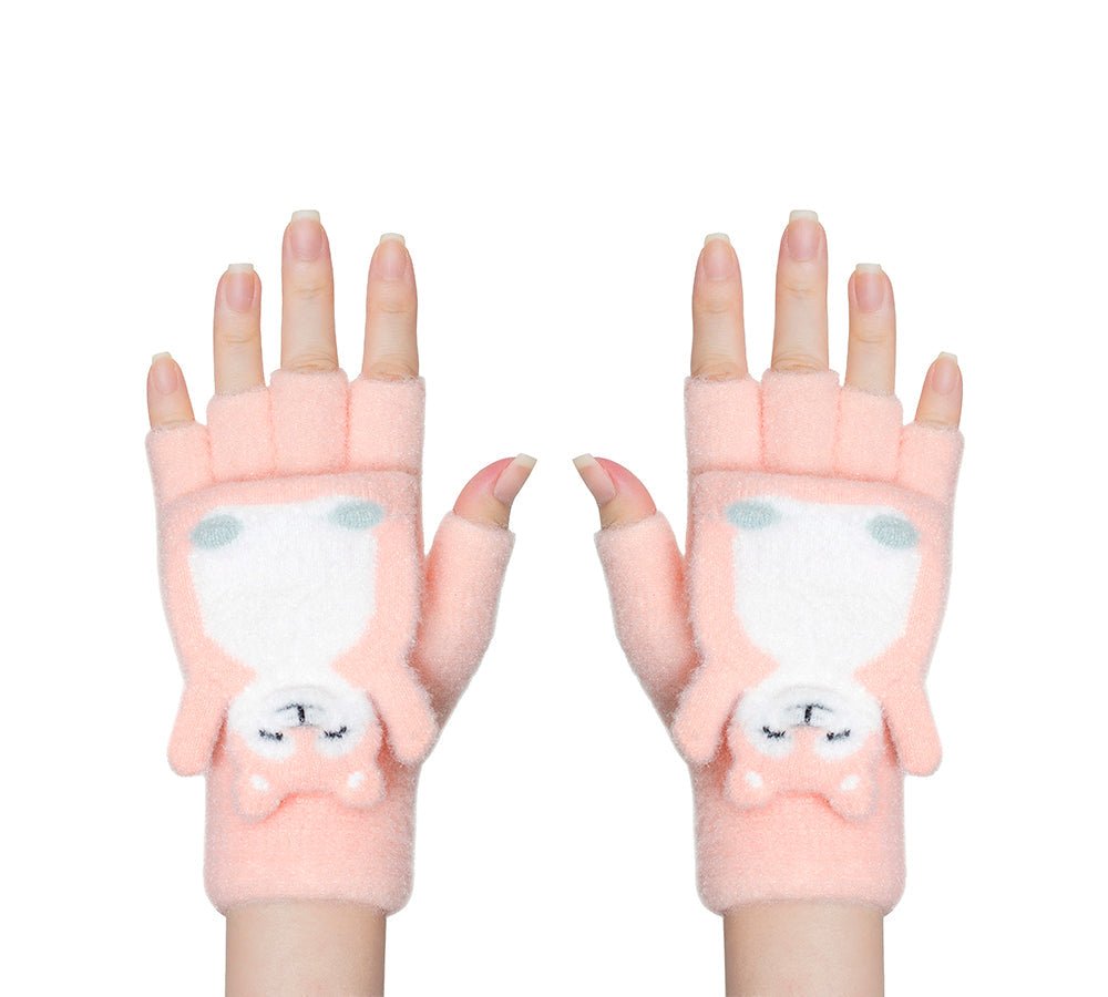 Fingerless Ultra Plush Knit Bearling Gloves - Gloves - Light Pink - One Size - Uggoutlet