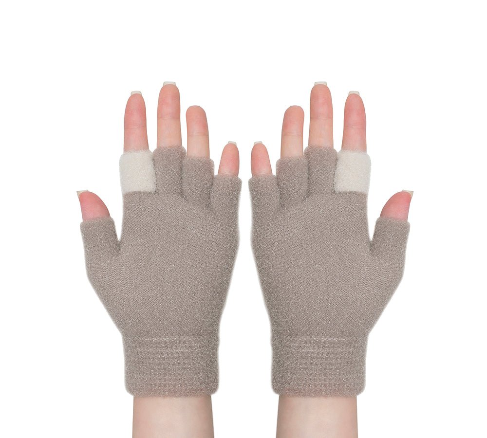 Fingerless Ultra Plush Knit Ewe Gloves - Gloves - Brown - One Size - Uggoutlet