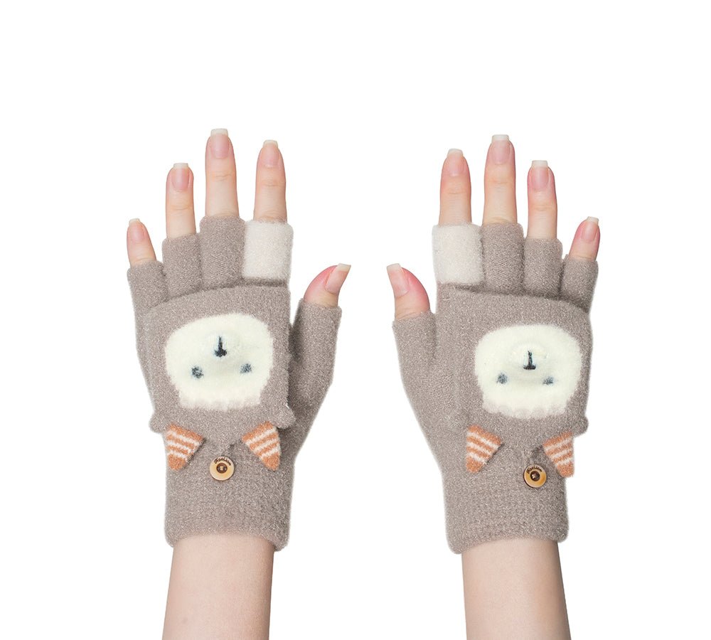 Fingerless Ultra Plush Knit Ewe Gloves - Gloves - Brown - One Size - Uggoutlet
