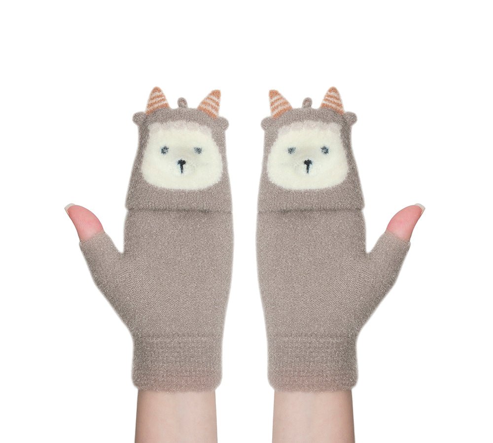 Fingerless Ultra Plush Knit Ewe Gloves - Gloves - Brown - One Size - Uggoutlet
