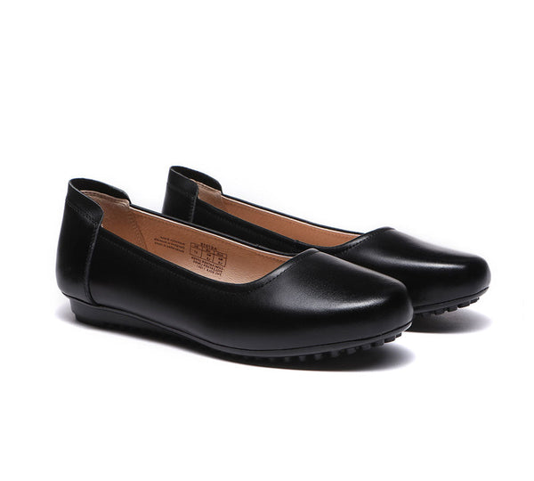 Flats - All-Black Leather Women Ballet Flat Fern