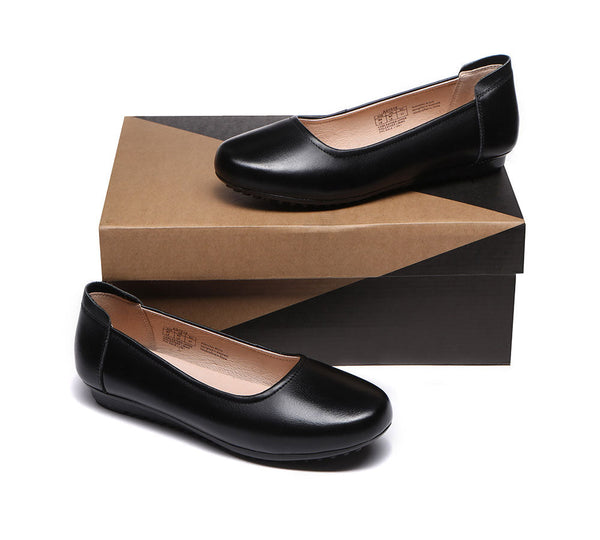 Flats - All-Black Leather Women Ballet Flat Fern