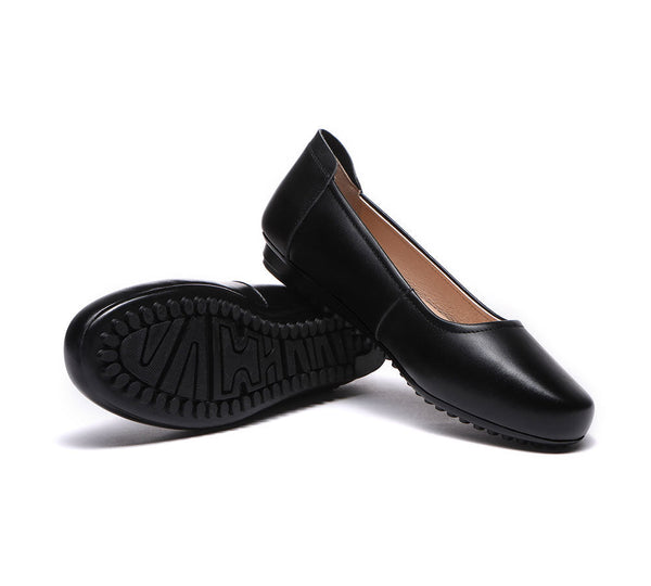 Flats - All-Black Leather Women Ballet Flat Fern