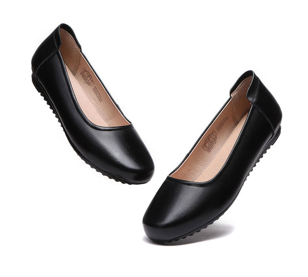 Flats - All-Black Leather Women Ballet Flat Fern