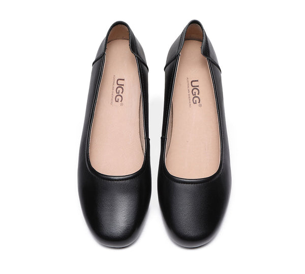 Flats - All-Black Leather Women Ballet Flat Fern