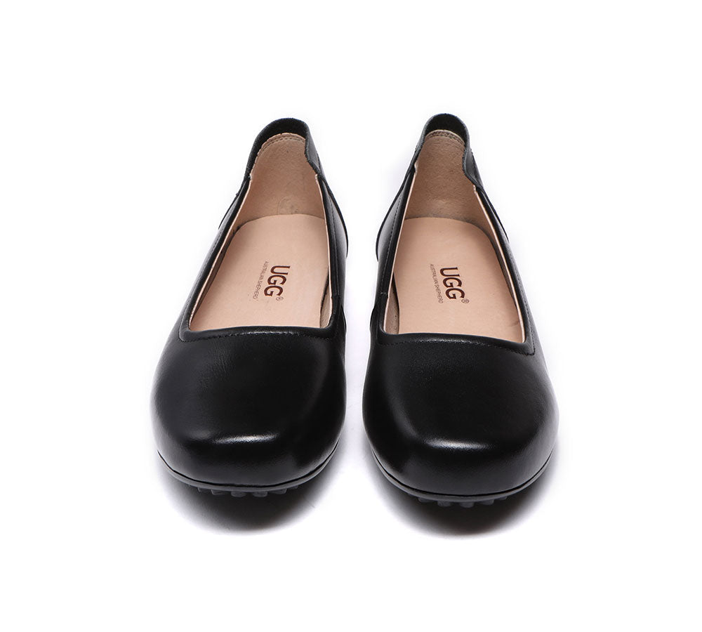 Flats - All-Black Leather Women Ballet Flat Fern