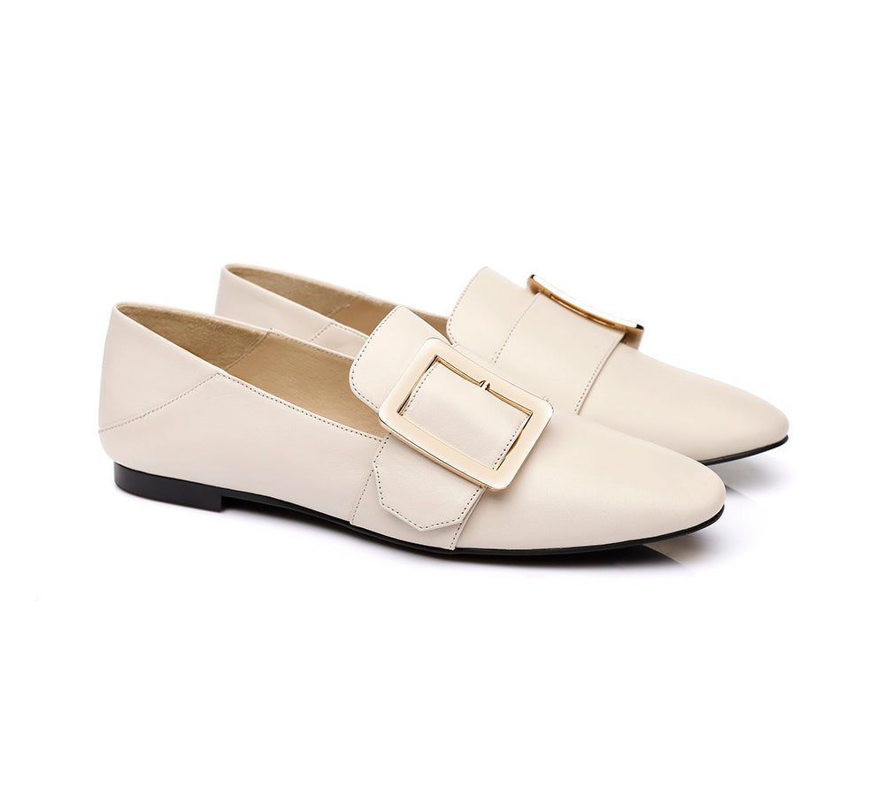 Flats - AS UGG Sally Square Buckle Loafers Opera Flats Almond Toe