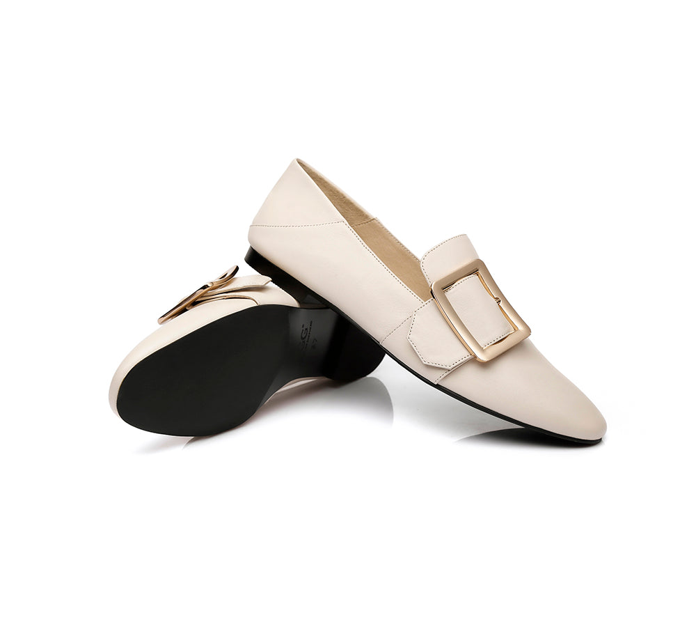 Flats - AS UGG Sally Square Buckle Loafers Opera Flats Almond Toe