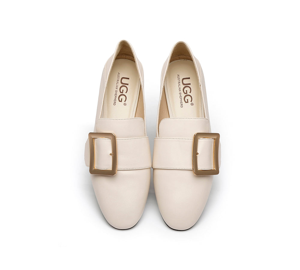 Flats - AS UGG Sally Square Buckle Loafers Opera Flats Almond Toe