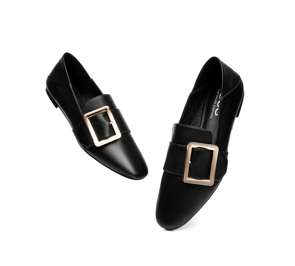 Flats - AS UGG Sally Square Buckle Loafers Opera Flats Almond Toe
