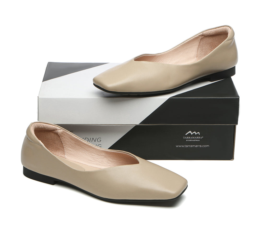 Flats - Square Toe Leather Ballet Flats Women Libera