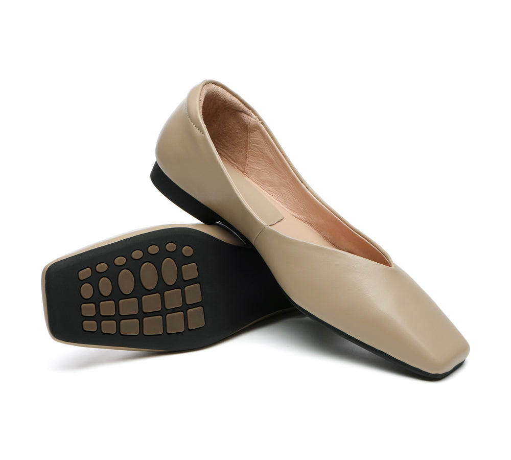 Flats - Square Toe Leather Ballet Flats Women Libera