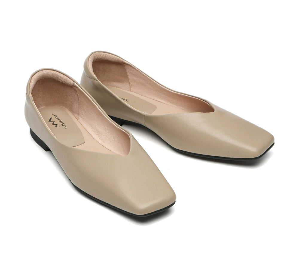 Flats - Square Toe Leather Ballet Flats Women Libera