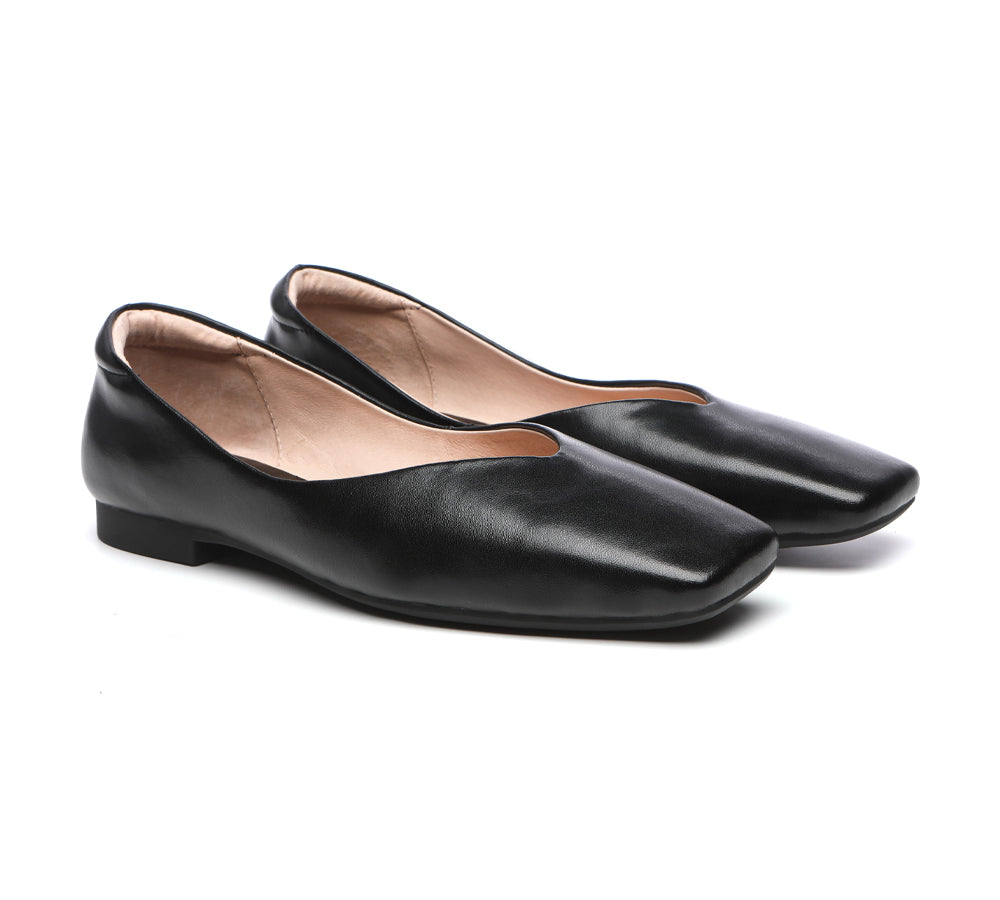 Flats - Square Toe Leather Ballet Flats Women Libera