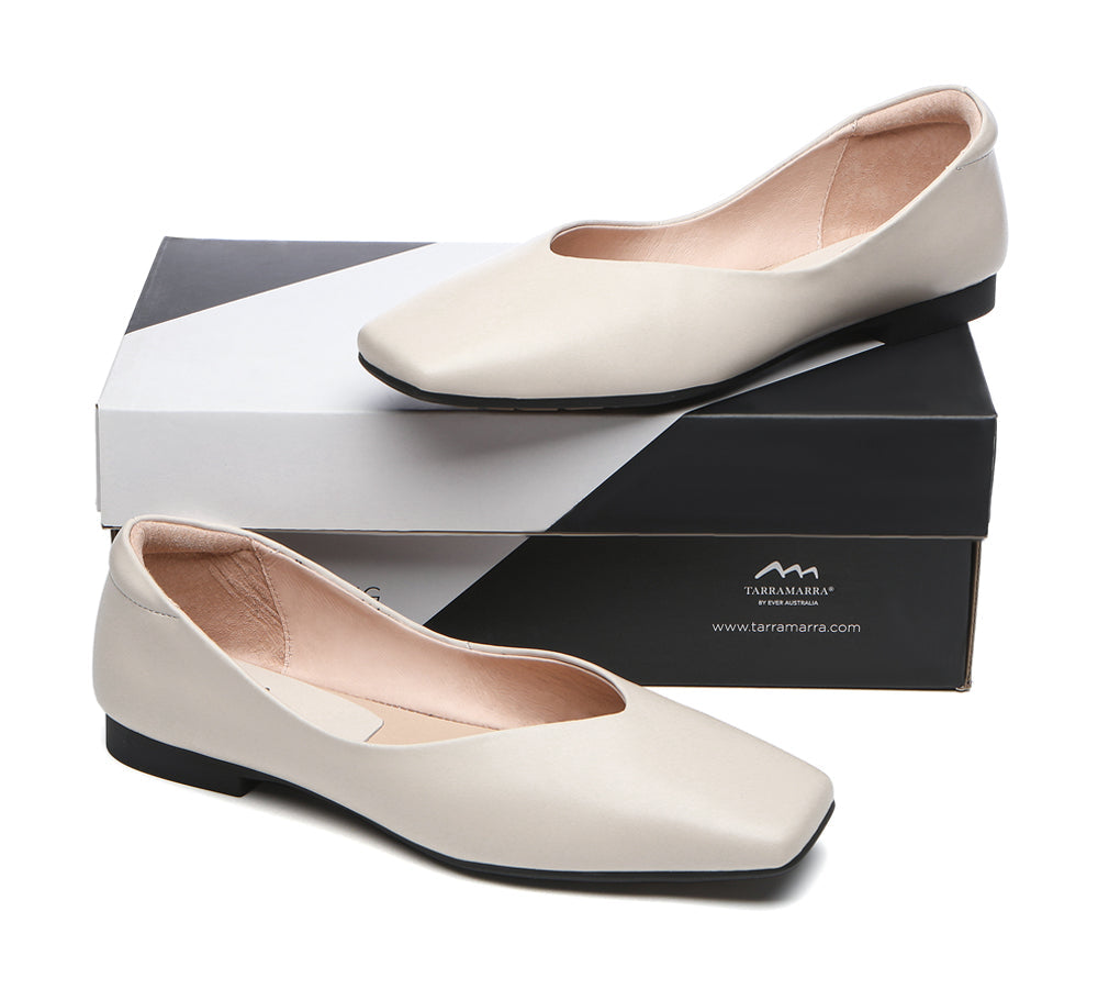 Flats - Square Toe Leather Ballet Flats Women Libera