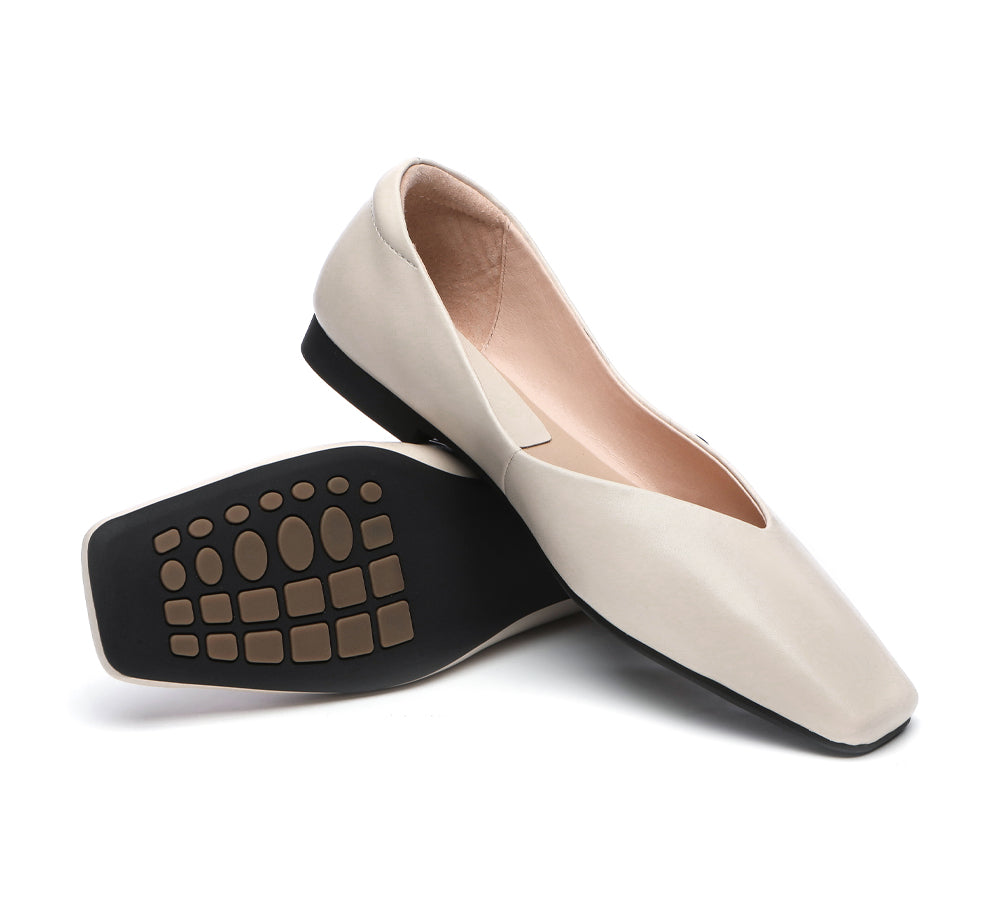Flats - Square Toe Leather Ballet Flats Women Libera