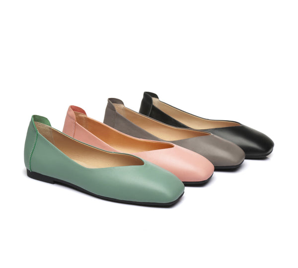 Flats - Square Toe Leather Ballet Flats Women Linda