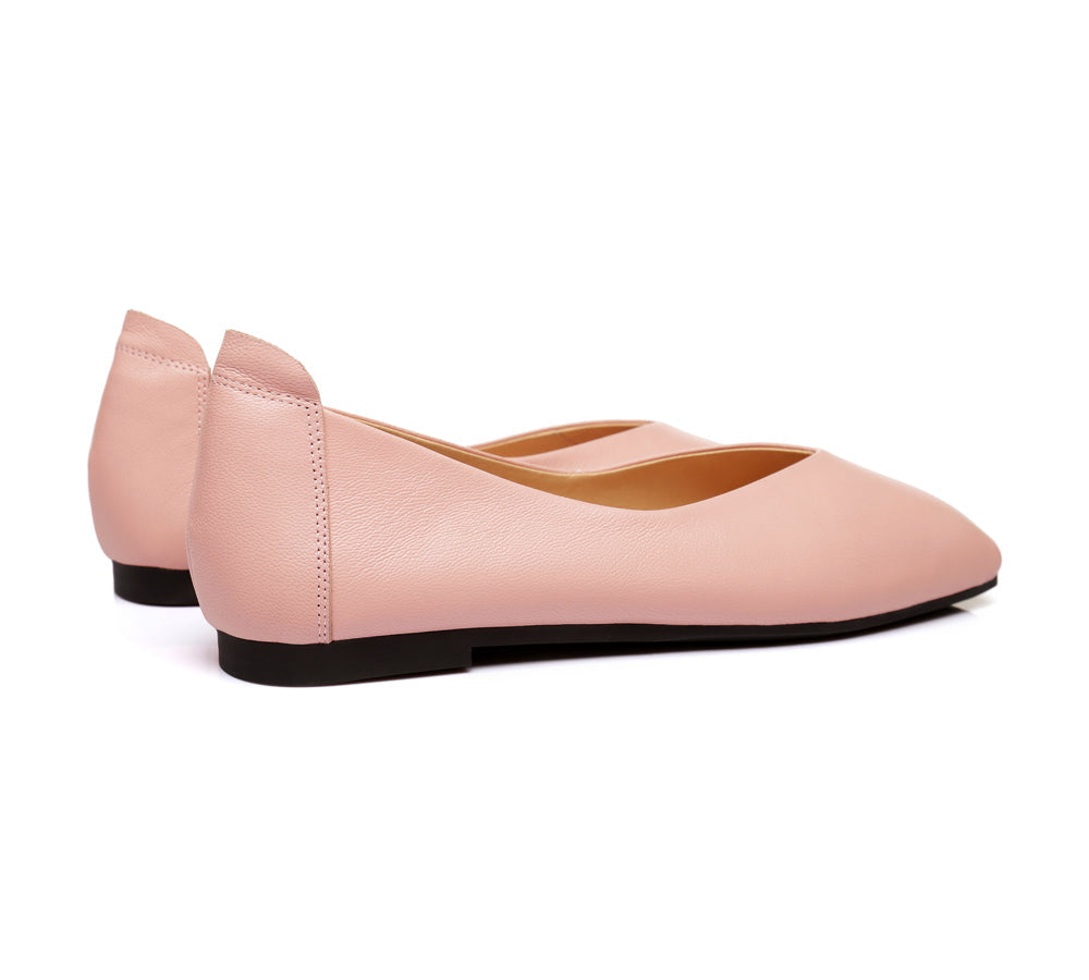 Women Leather Ballet Flats Square Toe Nonslip Linda Uggoutlet
