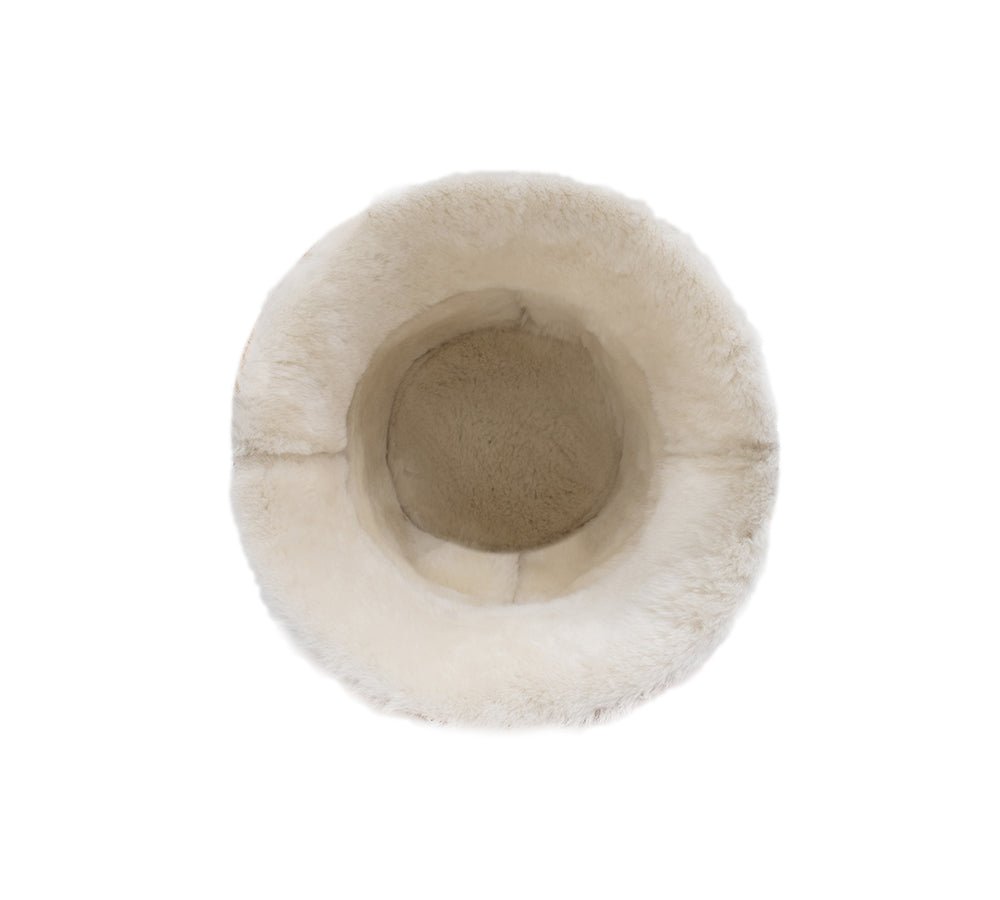 Fluffy Sheepskin Wool Bucket Patchwork Hat - Hats - Chestnut - M - Uggoutlet