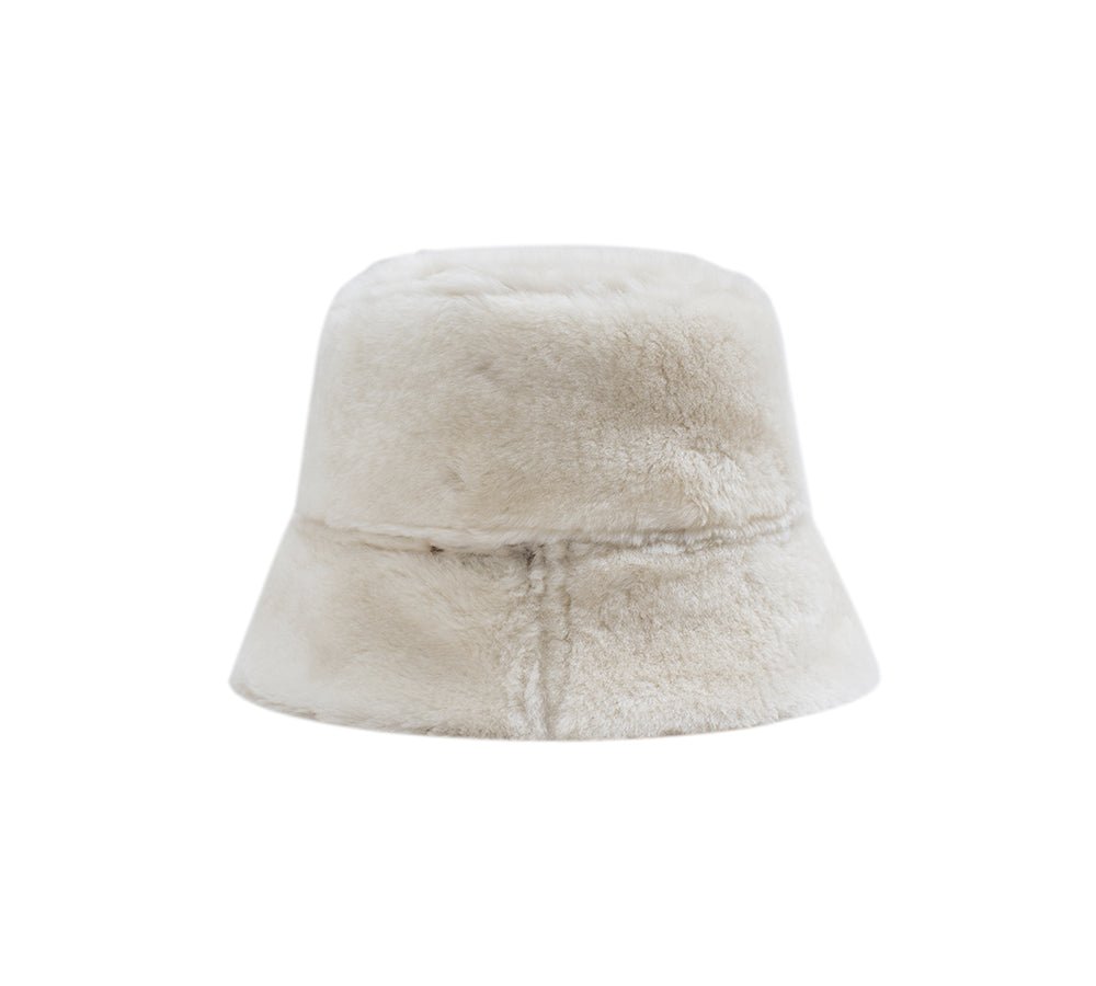 Fluffy Sheepskin Wool Bucket Patchwork Hat - Hats - Chestnut - M - Uggoutlet