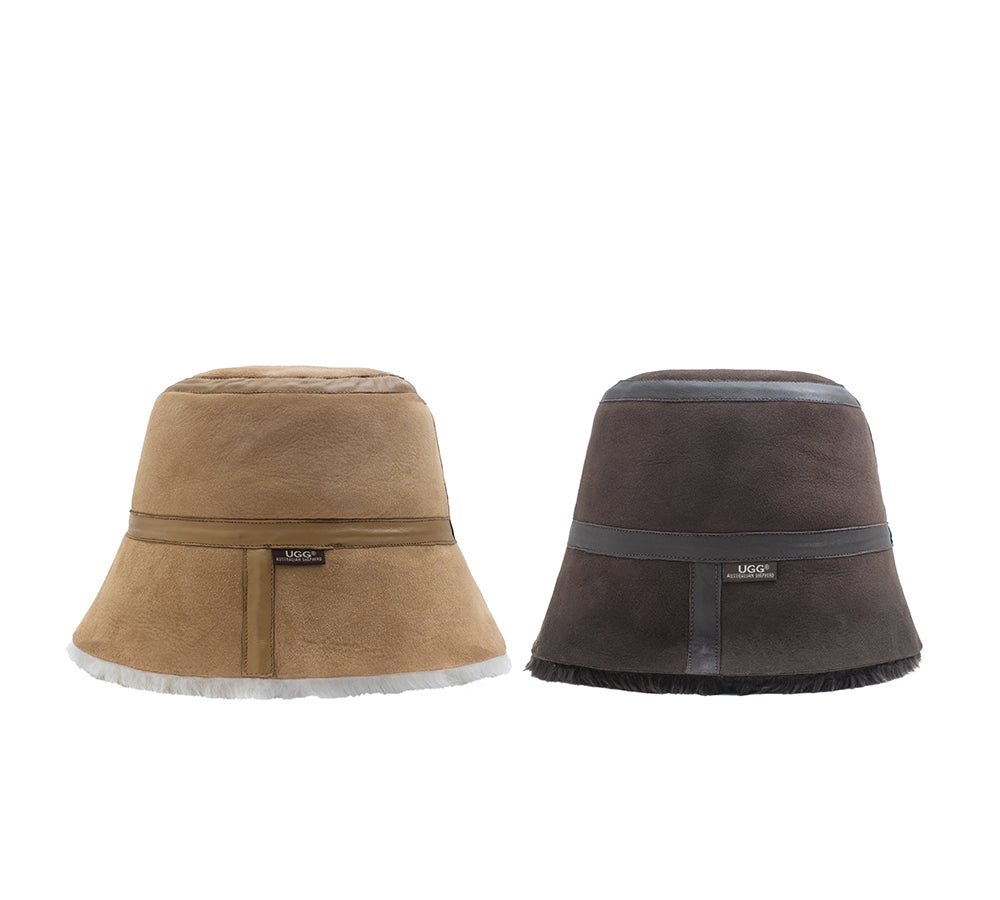 Fluffy Sheepskin Wool Bucket Patchwork Hat - Hats - Chestnut - M - Uggoutlet