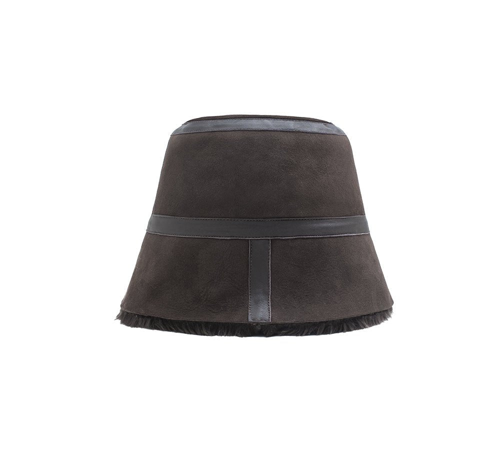 Fluffy Sheepskin Wool Bucket Patchwork Hat - Hats - Chocolate - M - Uggoutlet