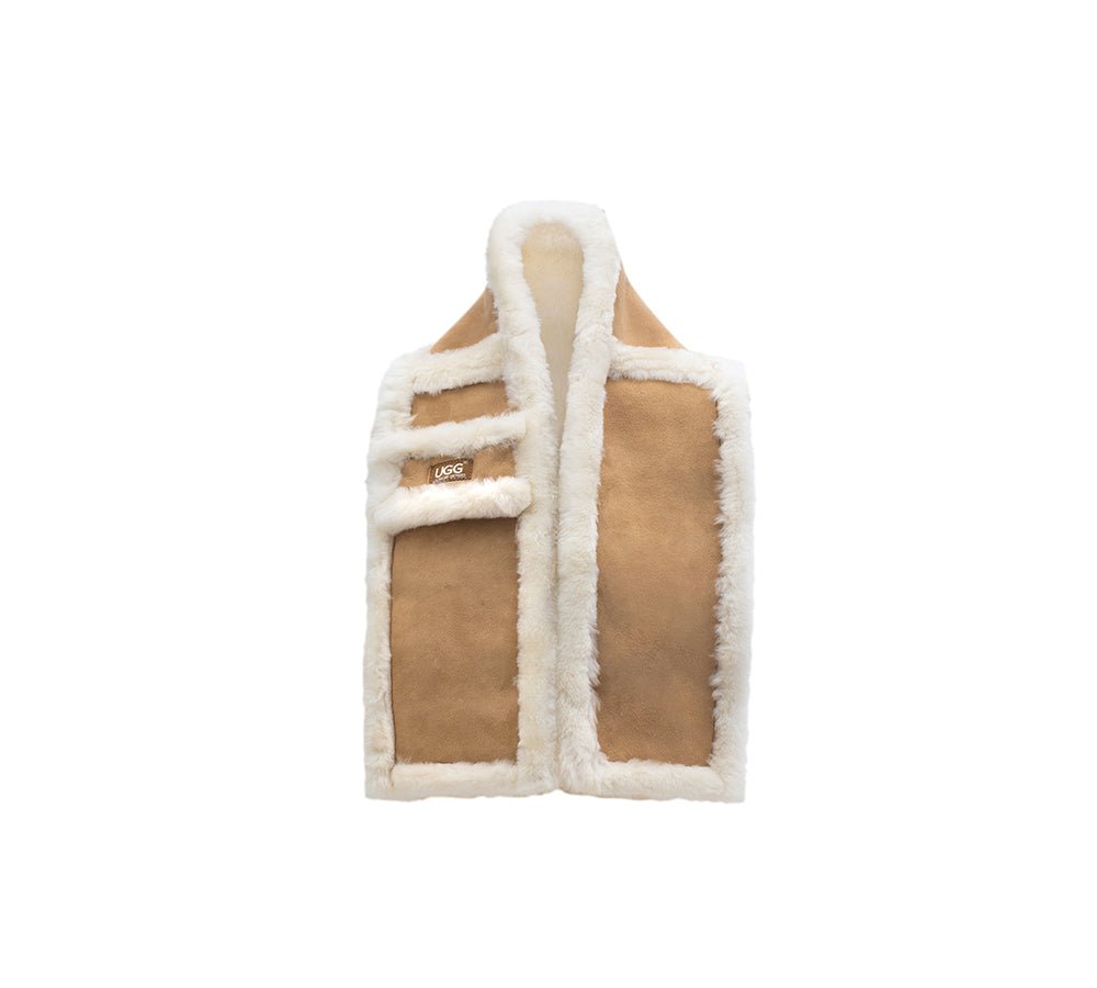 Fluffy Sheepskin Wool Shearling Lined Scarf Puni - Scarf - Chestnut - One Size - Uggoutlet