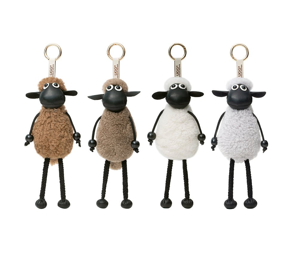 Fluffy Sheepskin Wool Sheep Keyrings - keyring - Brown - One Size - Uggoutlet