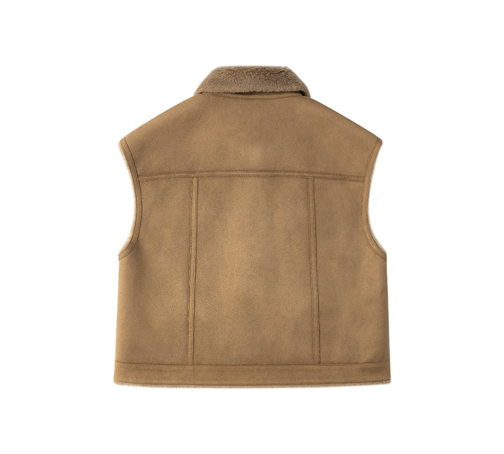 Fluffy Sheepskin Wool Sleeveless Vest Warda - Vest - Chestnut - S - Uggoutlet