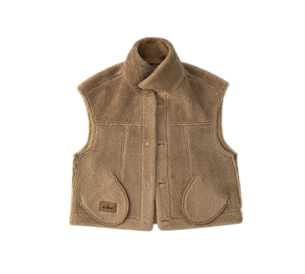 Fluffy Sheepskin Wool Sleeveless Vest Warda - Vest - Chestnut - S - Uggoutlet