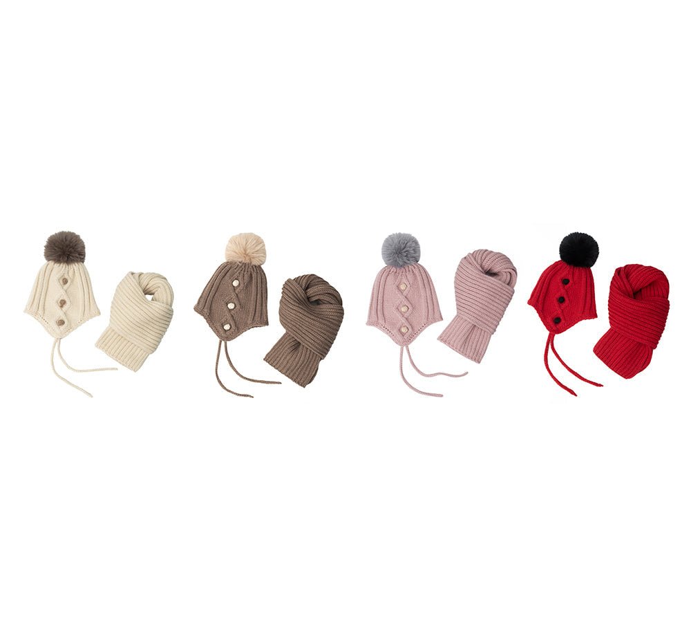 Kids Pom Pom Beanie and Scarf Gift Set Snell - Beanie - Sand - One Size - Uggoutlet