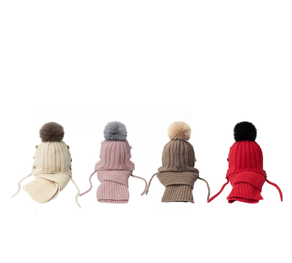 Kids Pom Pom Beanie and Scarf Gift Set Snell - Beanie - Sand - One Size - Uggoutlet