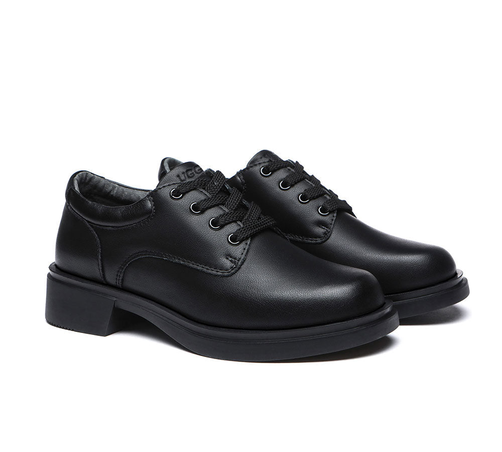 Kids Shoes - Black Leather Senior Lace Up School Shoes